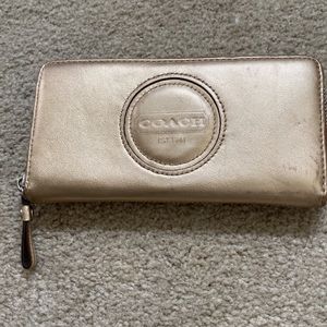 Coach Metallic Gold Accordion Zip Wallet